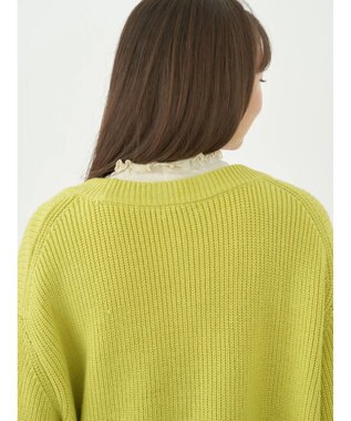 earth music&ecology アンチピリング畦Ｖネックカーディガン Lime Green