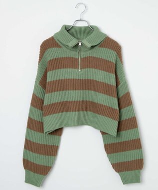 WEGO ハーフジップショートニットプルオーバー 柄2