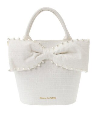 Maison de FLEUR ツイードパールショルダーバッグ Off White