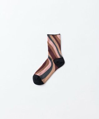 TRICOTE TWIST STRIPE LINK SOCKS／歪みストライプリンクソックス 87BROWN