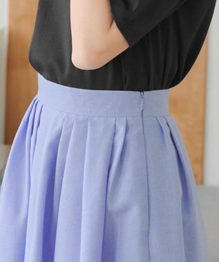 Tiaclasse 【選べる丈】麻調タックフレアスカート 膝丈サックス