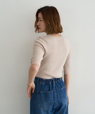 YECCA VECCA シアーMIX5分袖ニット Gray Beige