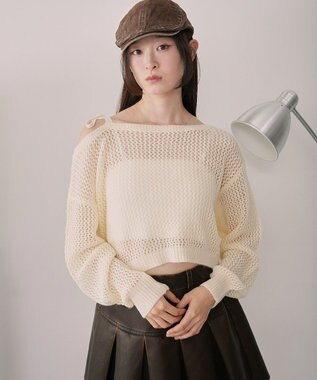 WEGO モヘアタッチ2WAYワンショルニット ホワイトアイボリー