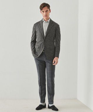 GOTAIRIKU ロングセラー【洗える/折り目加工/シワになりにくい/ウエストアジャスター】ウォッシャブル サマーウール100％パンツ_限定色(ノータック)25年モデル 新色/ライトグレー×格子