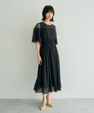 YECCA VECCA レース切替シフォンドレス Charcoal Gray