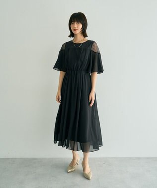 YECCA VECCA レース切替シフォンドレス Charcoal Gray