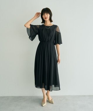 YECCA VECCA レース切替シフォンドレス Charcoal Gray