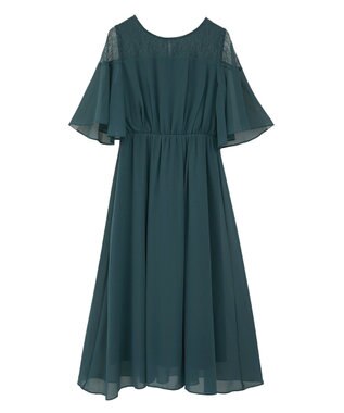 YECCA VECCA レース切替シフォンドレス Blue Green