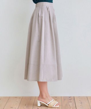 Tiaclasse 【選べる丈】麻調タックフレアスカート ミモレ丈グレージュ