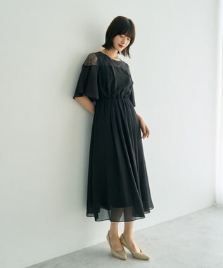 YECCA VECCA レース切替シフォンドレス Charcoal Gray