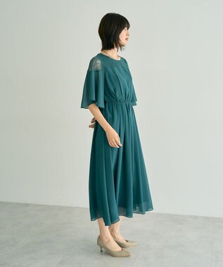 YECCA VECCA レース切替シフォンドレス Blue Green