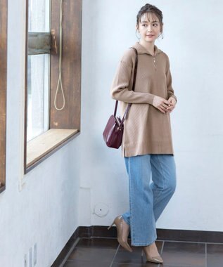 Tiaclasse 【洗える】ハーフジップニットチュニック モカ