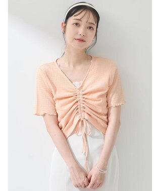 earth music&ecology ポコポコギャザードロストプルオーバー Pink Orange