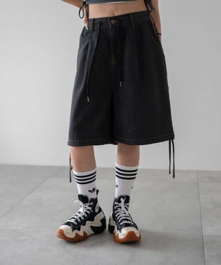 WEGO ドロストワイドルーズハーフパンツ ブラック