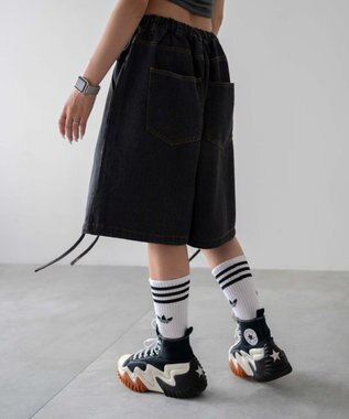 WEGO ドロストワイドルーズハーフパンツ ブラック