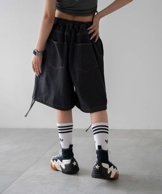 WEGO ドロストワイドルーズハーフパンツ ブラック