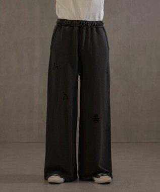 WEGO 【ウエストゴム】ダメージスウェットバギーパンツ ブラック