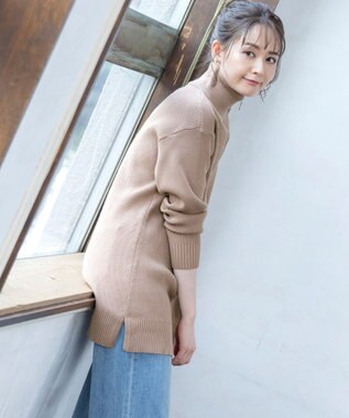 Tiaclasse 【洗える】ハーフジップニットチュニック モカ