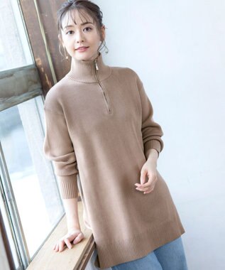 Tiaclasse 【洗える】ハーフジップニットチュニック モカ