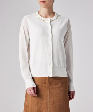  【洗える】シアー コンビネーション カーディガン