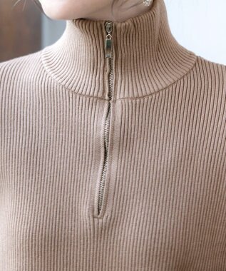 Tiaclasse 【洗える】ハーフジップニットチュニック モカ