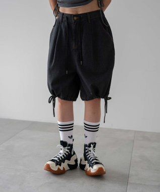 WEGO ドロストワイドルーズハーフパンツ ブラック