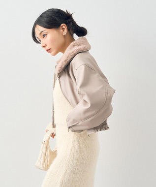 earth music&ecology 襟ファーレザーブルゾン Beige