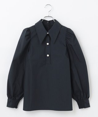 #Newans 【セレモニーにも】下から着られちゃう！尖り襟パフスリーブブラウス ネイビー系