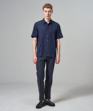 JOSEPH HOMME 【新素材】タックドビーストレッチ 　レギュラーカラー半袖シャツ ネイビー系