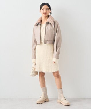 earth music&ecology 襟ファーレザーブルゾン Beige