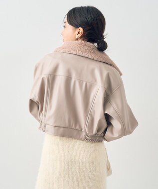 earth music&ecology 襟ファーレザーブルゾン Beige