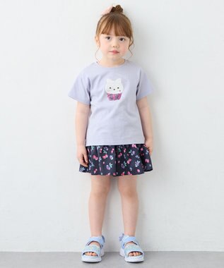 ANY KIDS 【綿100%】ドロップショルダーミラクルスパンコールTシャツ サックスブルー×ケーキ