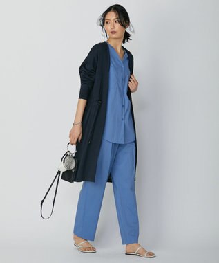 ICB 【洗える】 エコナイロンストレッチ ワイドストレートパンツ スマルトブルー