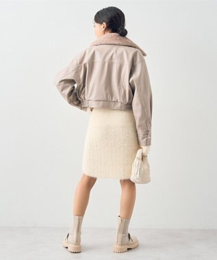 earth music&ecology 襟ファーレザーブルゾン Beige