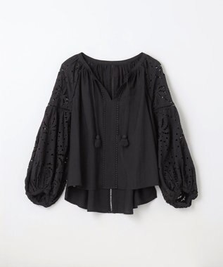 GRACE CONTINENTAL ヤシ柄カットワークトップ ブラック