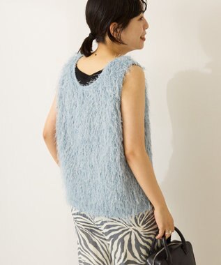 AMERICAN HOLIC 【前後2way】サイドスリットシャギーベスト Grayish Blue