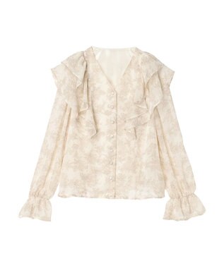 earth music&ecology 花柄ラッフルブラウス Ivory