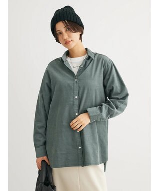 Green Parks 柔らかい細コールシャツ Blue Green