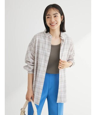 Green Parks リネンレーヨン２ｗａｙシャツ Check Beige