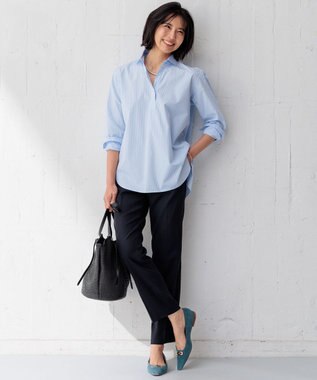 23区 【Oggi4月号掲載/洗える】CANCLINI スキッパー シャツ サックスストライプ