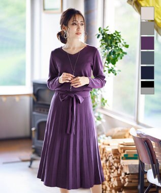 Tiaclasse L 【洗える】1枚で着映えするチェック柄編みニットワンピース