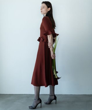 自由区 【カトリエムブーケ】Ruche フリルディテールニットドレス ボルドー