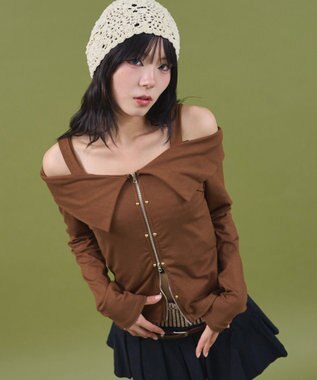 WEGO オフショルスタッズデザイントップ ブラウン