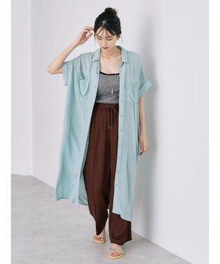 AMERICAN HOLIC 楊柳Ｗポケット開襟ワンピース Sax