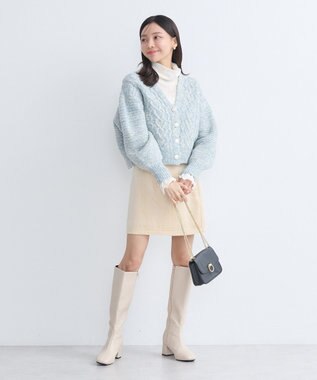 earth music&ecology スラブラメヤーンケーブルカーディガン Light Blue