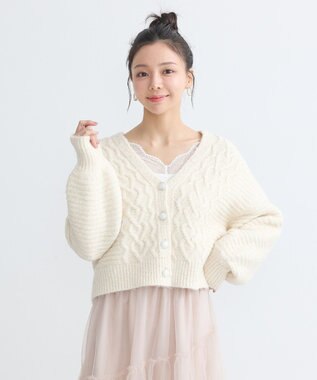 earth music&ecology スラブラメヤーンケーブルカーディガン Ivory