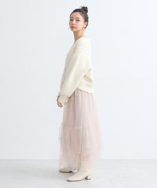 earth music&ecology スラブラメヤーンケーブルカーディガン Ivory