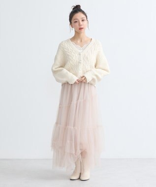 earth music&ecology スラブラメヤーンケーブルカーディガン Ivory