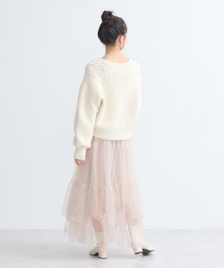 earth music&ecology スラブラメヤーンケーブルカーディガン Ivory