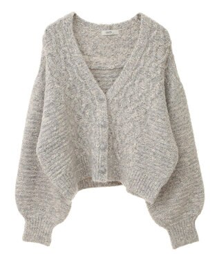 earth music&ecology スラブラメヤーンケーブルカーディガン Light Gray